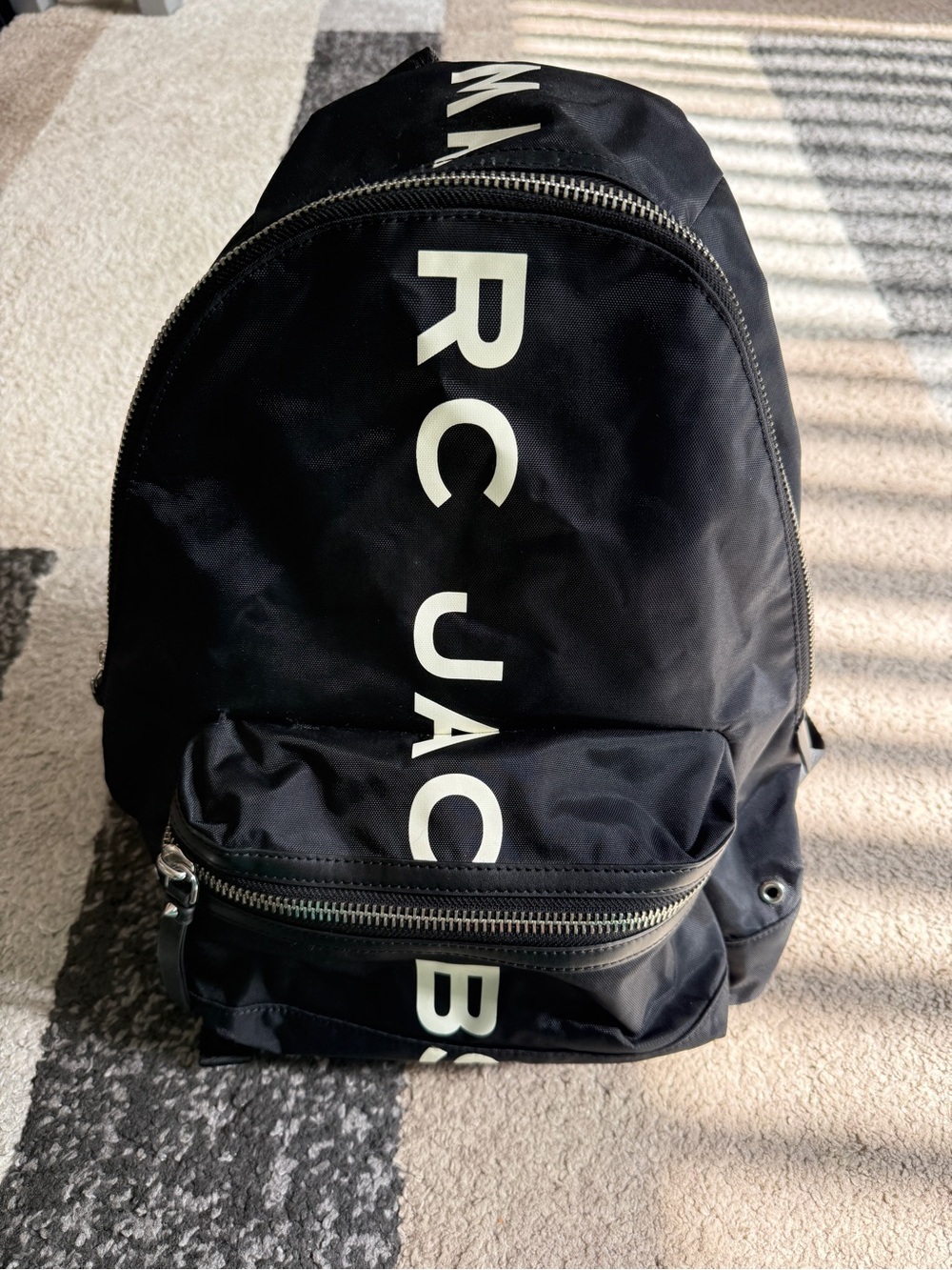 Marc Jacobs Black Suspira Nylon white Logo-Font Backpack - Picture 4 of 5